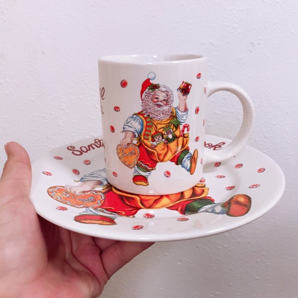 VINTAGE SANTA'S MAGICAL COOKIES PLATE & CUP STONEWARE SET by CHERYL ANN - Picture 2 of 4